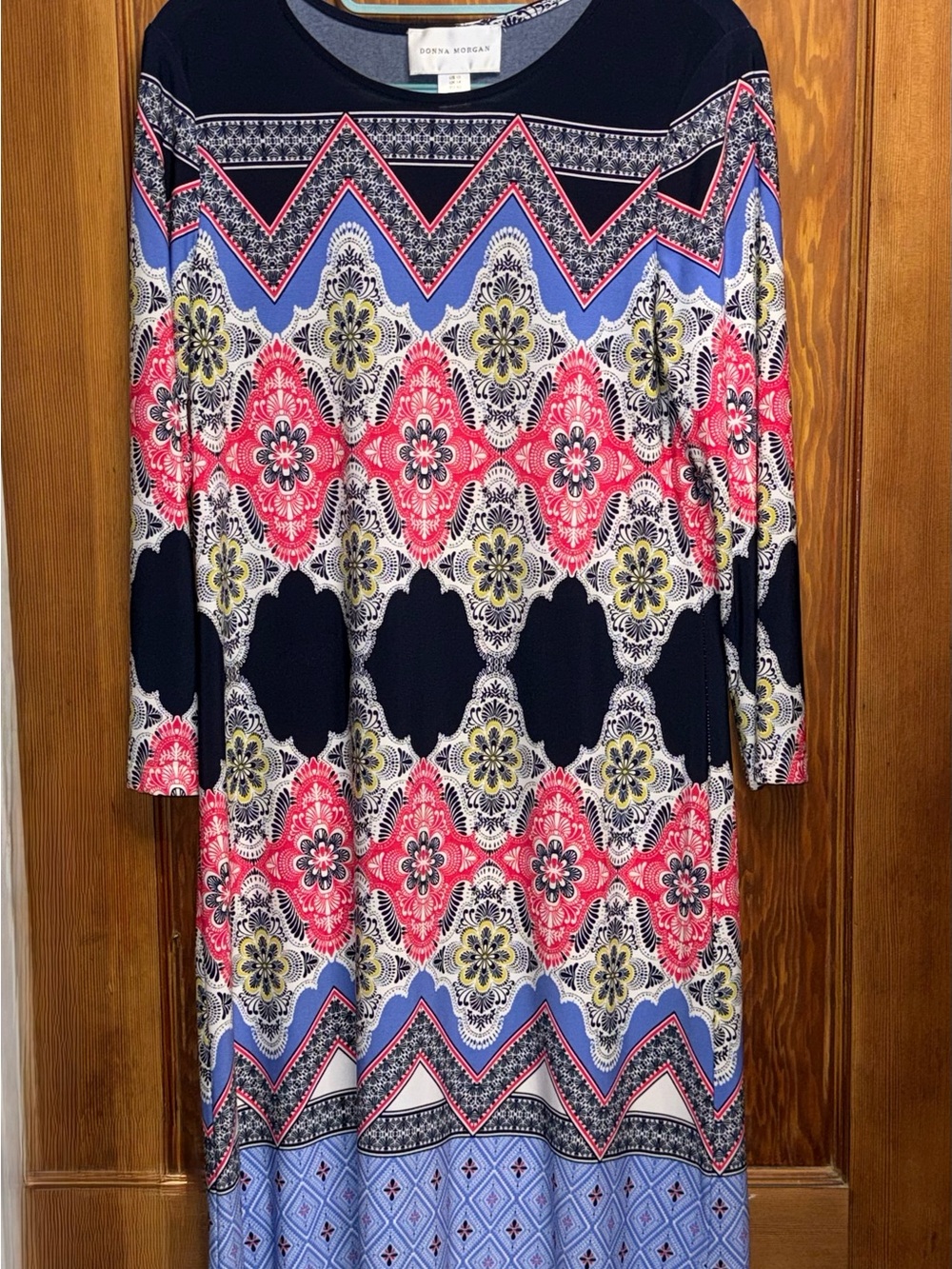 Donna Morgan Navy Coral Blue Floral-Patterned Midi Dress